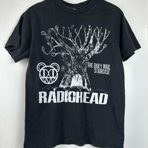 Radiohead The Daily Mail Staircase Graphic Band T-Shirt Black Cotton Size Small
